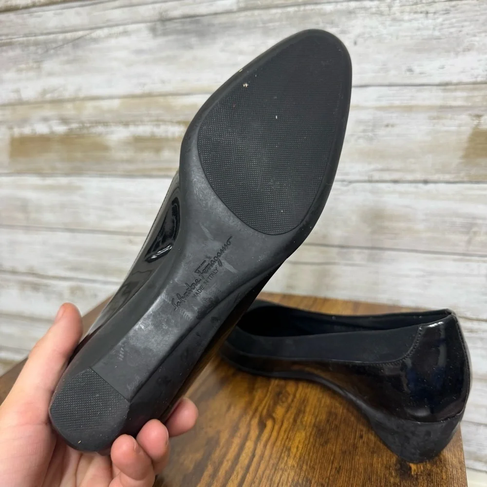 Salvatore Ferragamo Black Wedge Flats Shoes Women’s Size 6.5 B Patent Leather